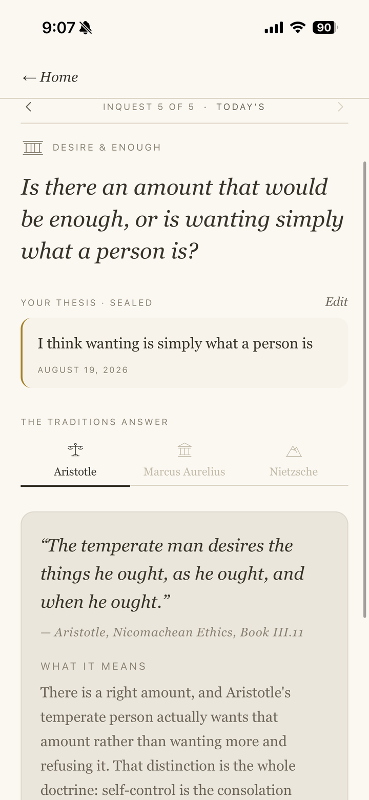 Thinkr app: the Daily Agora inquest, a sealed thesis beside the traditions' answers