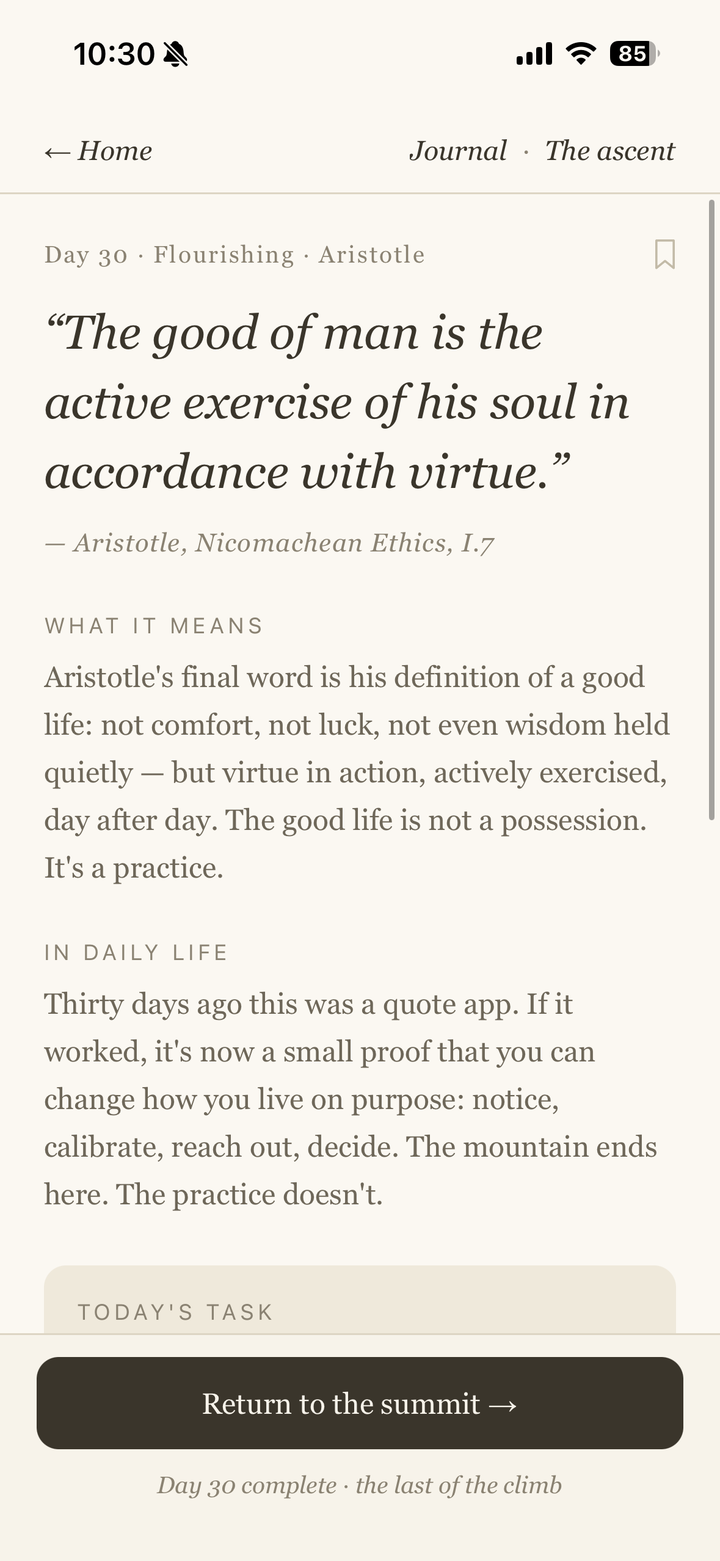 Thinkr app: a daily station with the passage, What it means, In daily life, and today's reflection